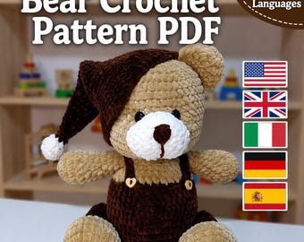 Teddy Bear Crochet Pattern Amigurumi Plush Toy 5 Languages pdf
