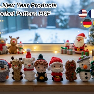 Pacchetto di modelli 8 in 1 per amigurumi natalizi a bassa cucitura / Mini PDF all'uncinetto per le feste / Babbo Natale, elfo, renna, pupazzo di neve, albero, pan di zenzero
