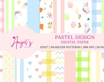 Pastel Seamless Digital Paper Bundle | 20 PNG Files | 12x12 Inch | 300 DPI