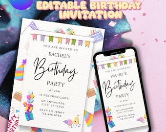 Birthday Invitation Template | Editable (5x7 in) Canva Greeting Card | Instant Download