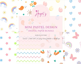 Pastel Digital Paper Mini Bundle | 8 Seamless Patterns | 12x12 Scrapbook Paper | PNG | 300 DPI