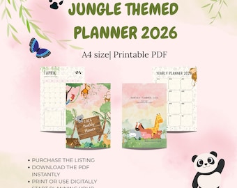 Jungle Themed A4 Planner 2026 | Monthly, Weekly, Yearly (Digital Download)