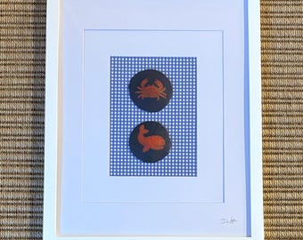 Handgeschilderde krab- en walvisschelpkunst – Muurdecoratie kust