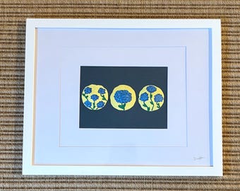 Handgeschilderde hortensia en zanddollartrio – Cape Cod Coastal Wall Art