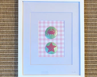 Handgeschilderde decoratie krab en zeester – Muurkunst kust