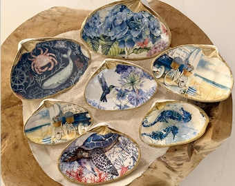 Trinketschalen met schelpdieren | Handgemaakte kustschalen met gouden randen