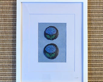 Handgeschilderde muurkunst hortensia en zanddollar – Decoratie kusthuisje