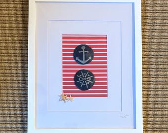 Handgeschilderde nautische zanddollarkunst – Decoratie anker en schip