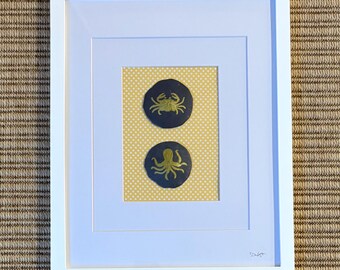 Handgeschilderde krab en octopus zand dollar muurkunst – Kustdecor