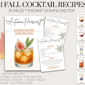 11 Fall Cocktail Recipes PDF – Printable 5x7 Cards, Single + Batch Recipes, Thanksgiving & Holiday Drinks, Instant Digital Download