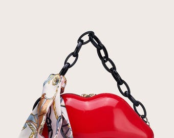 Red Lip Clutch Purse - Novelty Chain Bag