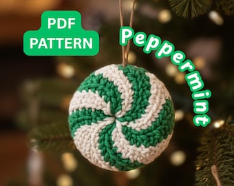 Crochet Peppermint Candy Christmas Ornament Pattern (Instant PDF)—Xmas Tree Crochet Decoration, Digital Download
