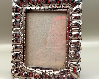 Vintage Silver Bow Photo Frame Mini 2.5x3.5 Shabby Chic Coquette Vanity Decor