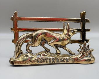 Vintage Brass Fox Letter Rack, Woodland Fox Desk Organiser, Country Cottage Brass Letter Holder, Farmhouse Office Decor, Rustic Fox Collecti