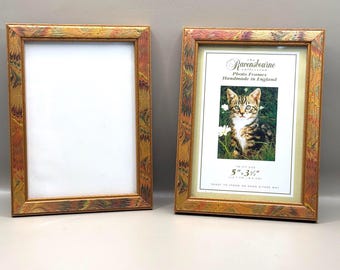 Vintage Ravensbourne Handmade Photo Frame Pair, Marbled Picture Frames, English Home Decor, Cottagecore Frame Set, Grandmillennial Decor