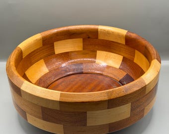 Vintage Lancraft Woodware Wooden Bowl, Segmented Hardwood Fruit Bowl, Mid Century Modern Decor, Scandinavian Centrepiece, Japandi Home