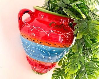 Vintage Spanish Wall Pocket Planter Alfares Alberto Pottery Mediterranean Folk Art Vase