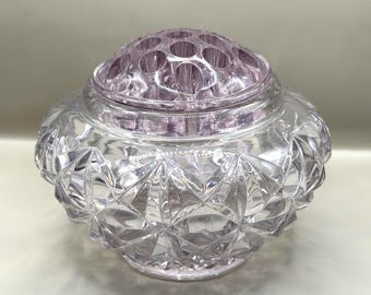 Vintage Bagley Equinox Glass Flower Frog Bowl Lilac Pink Posy Vase Art Deco Centrepiece