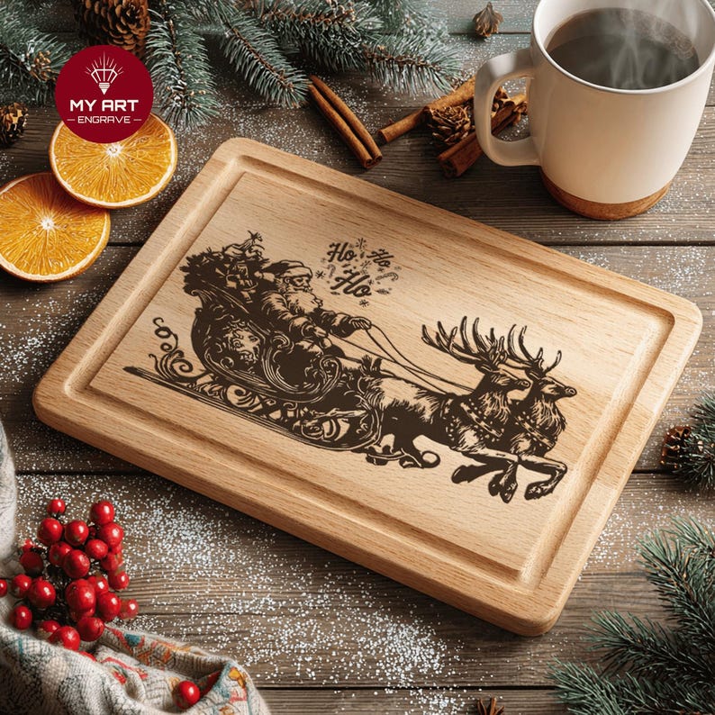 Christmas Santa Sleigh Reindeer SVG Laser Engraving File | Glowforge ...