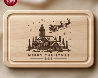 Merry Christmas SVG Laser Engraving File, Christmas Village Laser File PNG Christmas Town for Wood Cutting Board File Kitchen, Gift for her