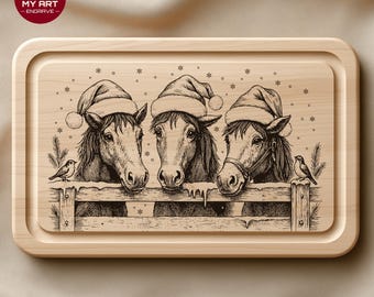 Fichier de Noël chevaux gravé au laser, planche à découper SVG (téléchargement numérique)