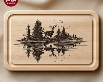 Deer Forest Reflection SVG PNG Laser Engraving File, Glowforge xTool,  Wildlife Nature Scene Cutting Board Engraving Design | Commercial Use