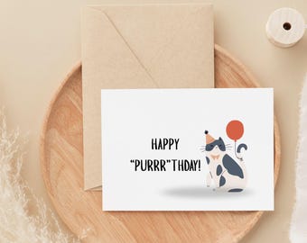 Editable Cat Birthday Card, Digital Download