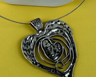 Steel Wire Choker Necklace with Hollow Heart Pendant | Minimalist Cable Choker