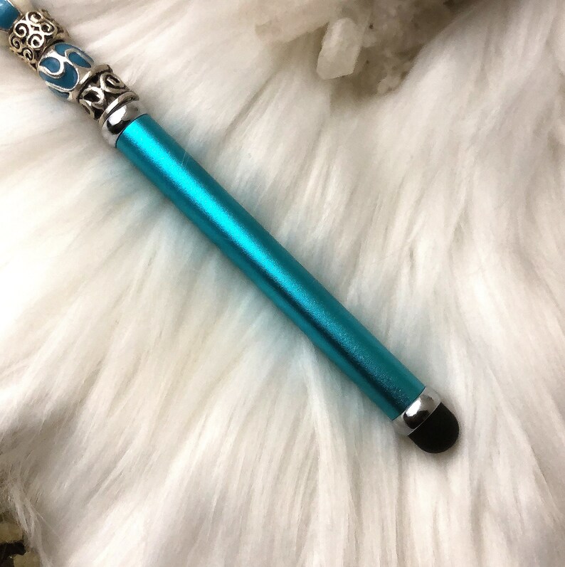 Blue Color Stylus with Crystal /& Fashion Beads Handmade Beaded Stylus for Mobile Devices Black Gift Pouch FREE