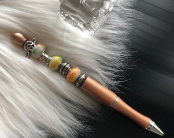 Penna a sfera Harmony con perline: componi i tuoi pensieri con eleganza • Custodia regalo nera GRATUITA (Champagne) / Opzione penna stilo a doppio uso