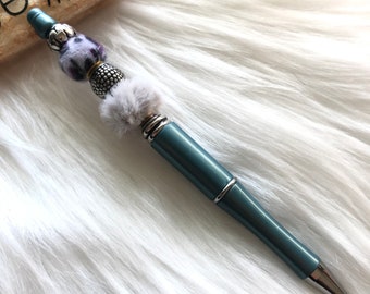 Penna a sfera leggera realizzata a mano con accenti di perline sfocate • Custodia regalo nera GRATUITA