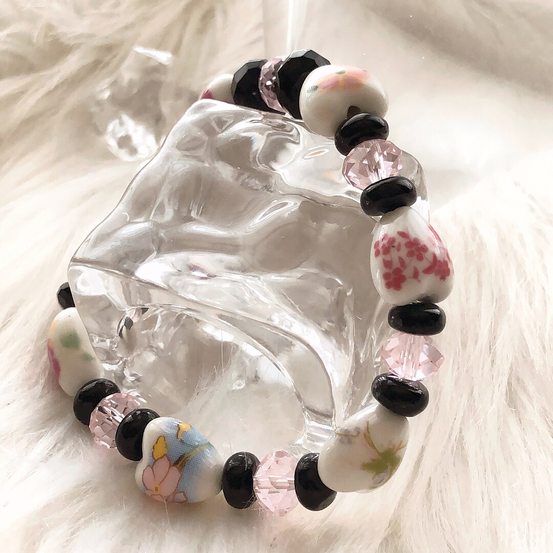 Beautiful Bead Art Bracelet Handmade With Pink and White Glass Etsy
