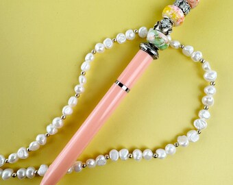 Lightweight Soft Peach Beaded Pen + FREE Black Gift Pouch