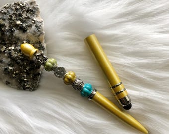 Penna con perline a doppia funzione con stilo staccabile + custodia regalo nera in omaggio