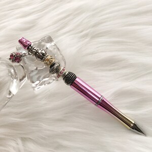 Beaded Pen Pink Gradient Ombre Light Weight Beadable Easy Writing Ball Pen with Black Gift Pouch