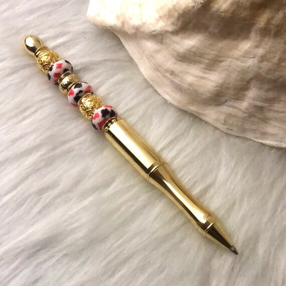 FREE Black Gift Pouch Silver One-of-a-Kind Gift Ideas Beaded Pen Handmade Plastic Beadable Ball Pen
