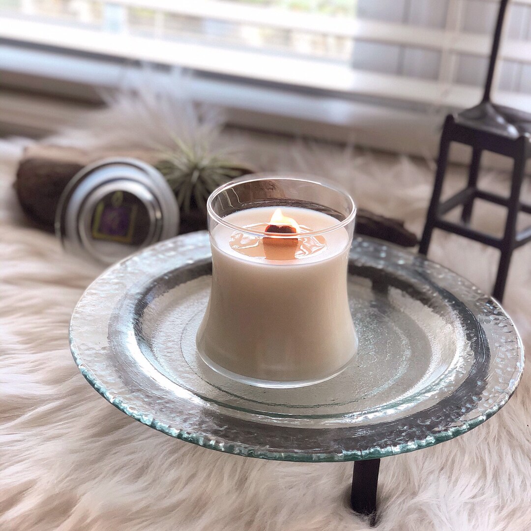 Wood Wick Soy Candles Hand Poured in 12 Oz. Hour Glass Jar With Pressed ...