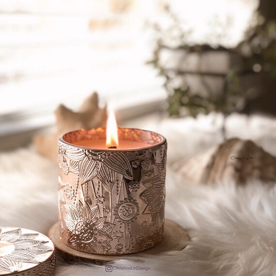 Rose Garden Hand Poured Soy Candle, Crackling Wooden Wick Candle