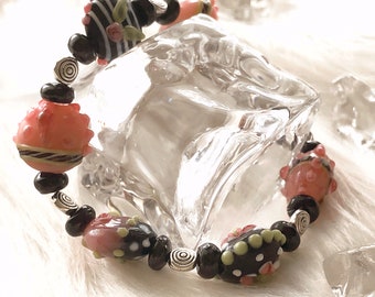 Braccialetto di perline di energia positiva – Fatto a mano con tormalina, perline di vetro e distanziatori tibetani / Confezione regalo GRATUITA