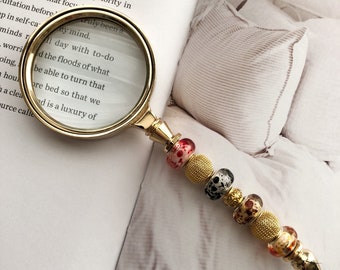 Magnifying Glass • Handmade Beaded Gold Color Metal Magnifying Glass • Reading Assistant • FREE Black Gift Pouch
