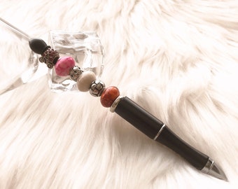 Beaded Decorated Pen • Metal Beadable Ballpoint Pen (Black)