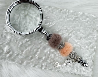 Silver Beaded Magnifying Glass • Handmade with Charm Detail | FREE Black Gift Pouch