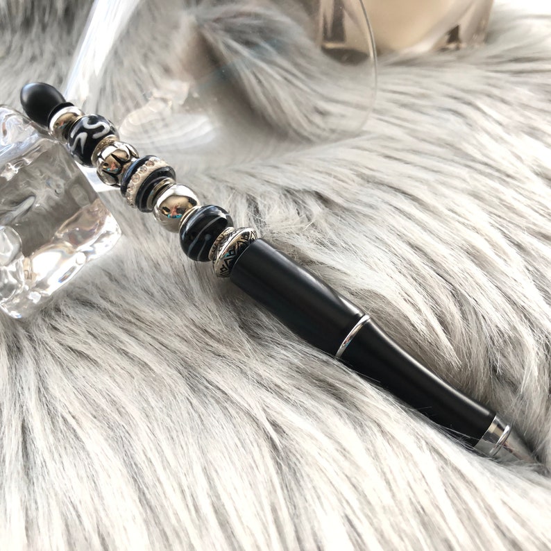 Beaded Pen Handmade Metal Beadable Ball Pen with Black Gift Pouc
