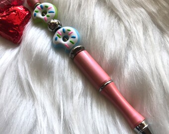 Sweet Bite Beaded Ballpoint Pen: Colorful Donut Delight • Dual Purpose Stylus Option Available