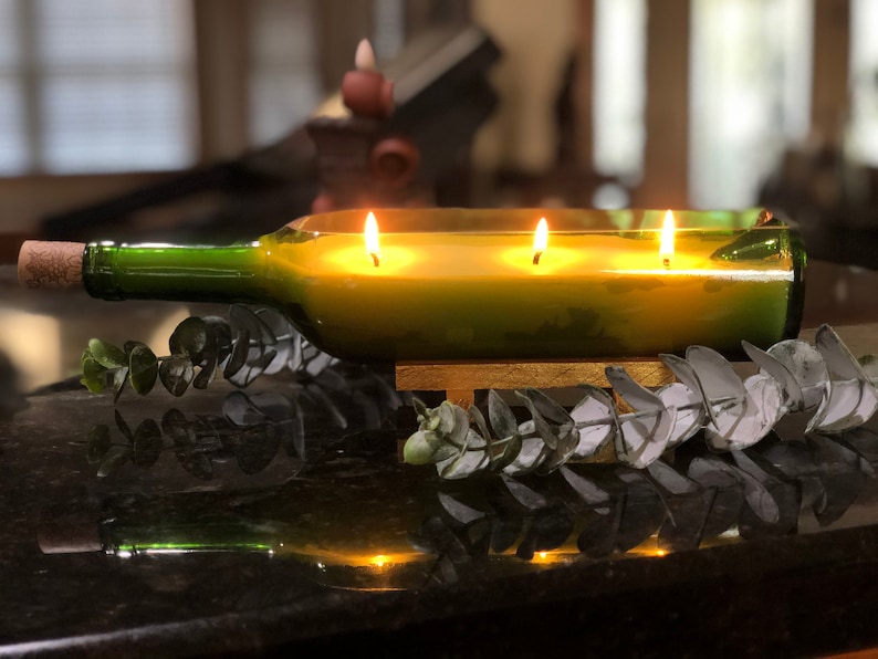 Wine Bottle Candle Soy and Beeswax Blend Triple Wick Candle Hand Poured