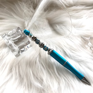 FREE Black Gift Pouch Silver One-of-a-Kind Gift Ideas Beaded Pen Handmade Plastic Beadable Ball Pen