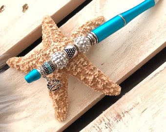 Handmade Beaded Pen with Gift Pouch | Spinning Beads | Lightweight Plastic Pen | Unique Gift