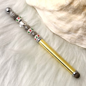 Handmade Beaded Stylus for Mobile Devices | Gold Color Stylus with Fashion Beads | Black Gift Pouch FREE