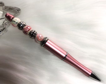 Penna con perline / Penna a sfera con perline fatta a mano / Idea regalo unica / Sacchetto regalo nero GRATUITO (rosa)