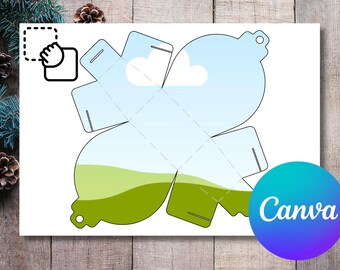 Kerstbal kerstdoos kartonnen lijst | Afdrukbare sjabloon + Canva-link